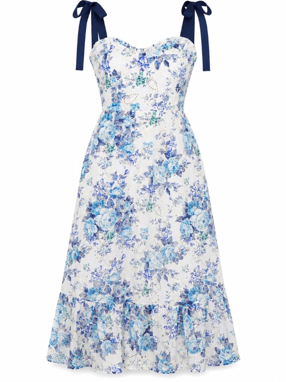 Sugarlips Majesty Floral Villa Garden Eyelet Midi Dress - White/Blue - Picture 5 of 6